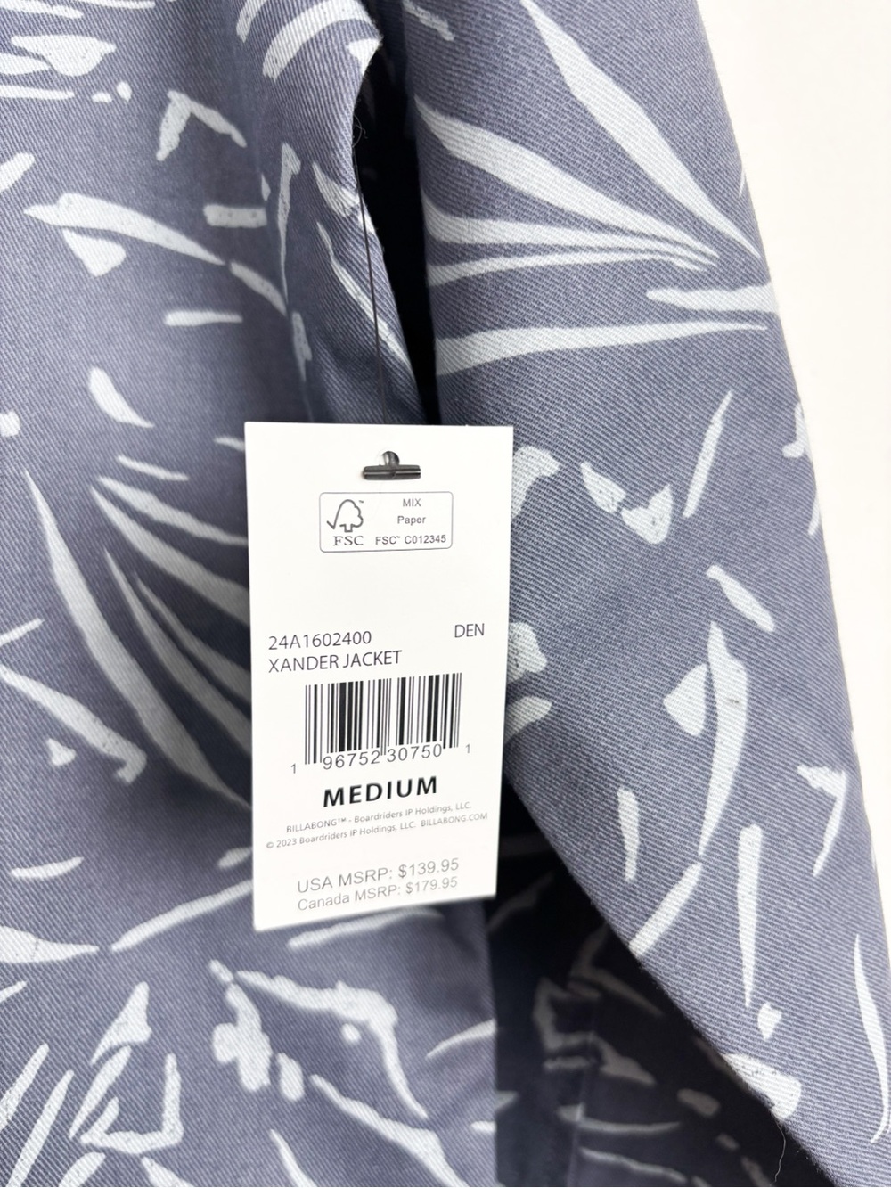 NWT BillaBong Xander Blue Palm Print Lightweight Jacket Sz M - Picture 8 of 11